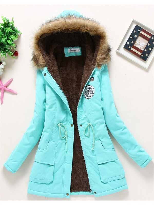 Női téli dzseki 2022 Új divat Gyapjú vastag szőrme kapucnis Parkas kabát Rózsaszín 17 szín S-3XL Öv Vékony, meleg párnázott ruha