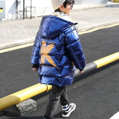 Zēnu ziemas parka polsterēta jaka bieza gara bērnu mētelis ar kapuci, gadījuma pusaudžu bērniem plus kašmira bērnu apģērbs