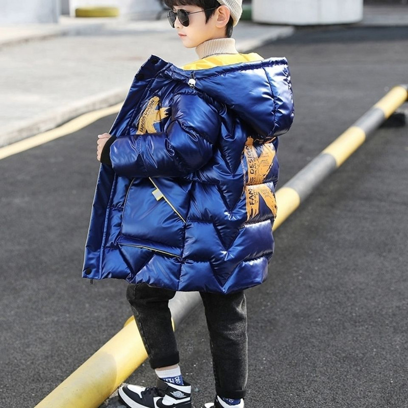 Zēnu ziemas parka polsterēta jaka bieza gara bērnu mētelis ar kapuci, gadījuma pusaudžu bērniem plus kašmira bērnu apģērbs