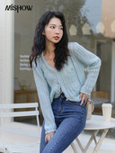 MISHOW Pavasara cietais jaciņš sievietēm, tievs, dobs, izliekts trikotāžas mētelis Sweet, maigs, vienrindas korejiešu džemperis MXB14Z0317
