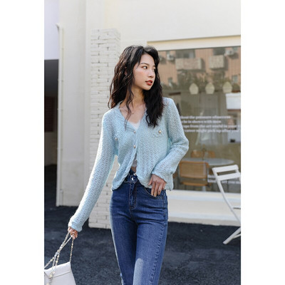 MISHOW Pavasara cietais jaciņš sievietēm, tievs, dobs, izliekts trikotāžas mētelis Sweet, maigs, vienrindas korejiešu džemperis MXB14Z0317