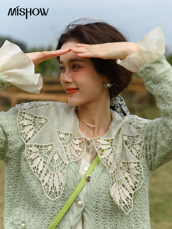 MISHOW Pavasara cietais jaciņš sievietēm, tievs, dobs, izliekts trikotāžas mētelis Sweet, maigs, vienrindas korejiešu džemperis MXB14Z0317