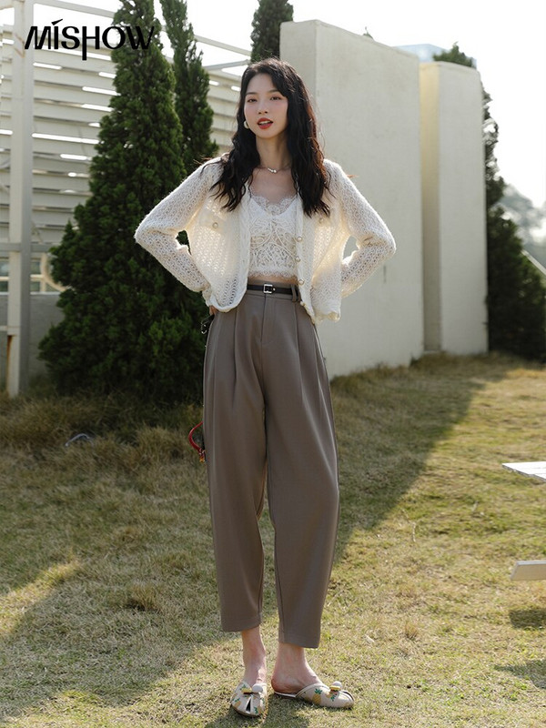 MISHOW Pavasara cietais jaciņš sievietēm, tievs, dobs, izliekts trikotāžas mētelis Sweet, maigs, vienrindas korejiešu džemperis MXB14Z0317