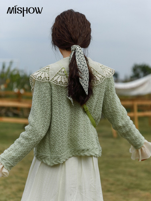 MISHOW Pavasara cietais jaciņš sievietēm, tievs, dobs, izliekts trikotāžas mētelis Sweet, maigs, vienrindas korejiešu džemperis MXB14Z0317