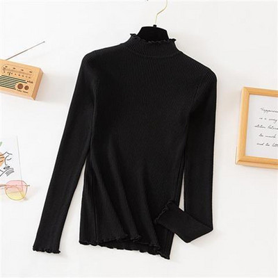 Φθινοπωρινά χειμωνιάτικα βολάν Πουλόβερ με ζιβάγκο με ρουστίκ γυναικεία πουλόβερ Υψηλή ελαστική συμπαγή γυναικεία λεπτή σέξι πλεκτά πουλόβερ Drop Shipping