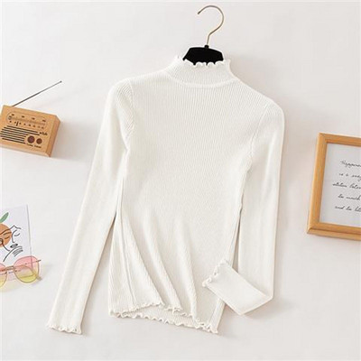 Φθινοπωρινά χειμωνιάτικα βολάν Πουλόβερ με ζιβάγκο με ρουστίκ γυναικεία πουλόβερ Υψηλή ελαστική συμπαγή γυναικεία λεπτή σέξι πλεκτά πουλόβερ Drop Shipping