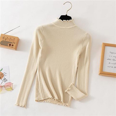 Φθινοπωρινά χειμωνιάτικα βολάν Πουλόβερ με ζιβάγκο με ρουστίκ γυναικεία πουλόβερ Υψηλή ελαστική συμπαγή γυναικεία λεπτή σέξι πλεκτά πουλόβερ Drop Shipping