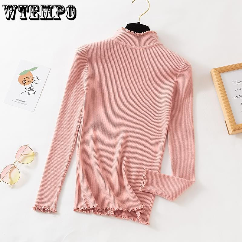 Φθινοπωρινά χειμωνιάτικα βολάν Πουλόβερ με ζιβάγκο με ρουστίκ γυναικεία πουλόβερ Υψηλή ελαστική συμπαγή γυναικεία λεπτή σέξι πλεκτά πουλόβερ Drop Shipping