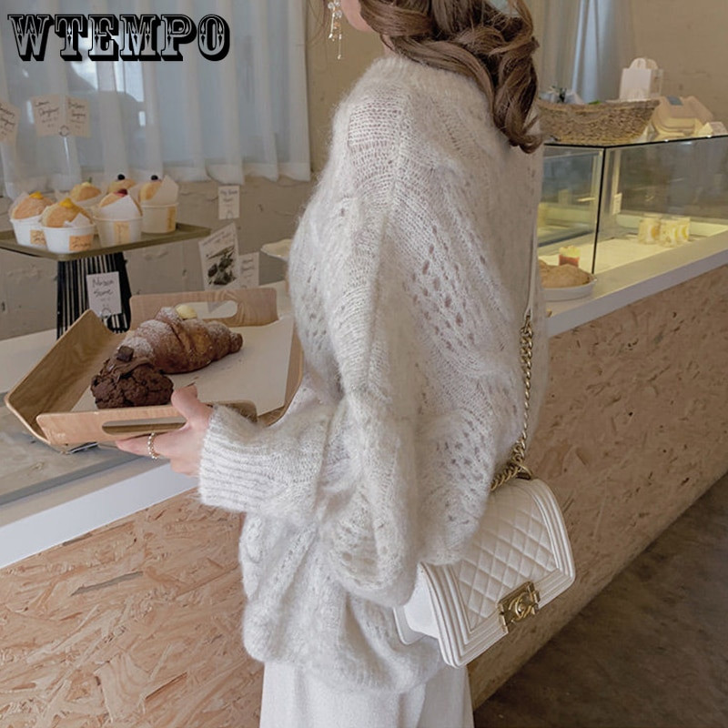 Ροζ κούφιο πουλόβερ πουλόβερ Γυναικεία ανοιξιάτικα εξωτερικά ρούχα Φαρδιά χαλαρά τεμπέλικο στυλ Γλυκό λεπτό πλεκτό πουλόβερ φθινόπωρο 2022