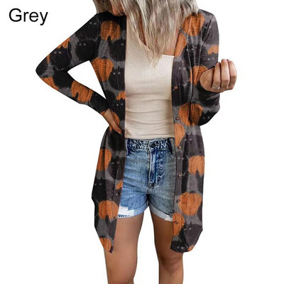 Μόδα Ζακέτα για αποκριάτικες στάμπες με μακρυμάνικο παλτό με κουμπιά με λαιμόκοψη σε σχήμα κολοκύθας Ζακέτες casual για γυναίκες Φθινοπωρινά πανωφόρια