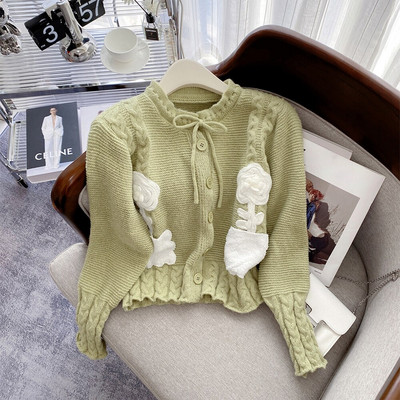 Circyy skraćeni pulover Ženski pleteni kardigan pulover s mašnom Cvjetna modna patchwork odjeća Ležerna nova slatka i slatka jednoredno kopčanje