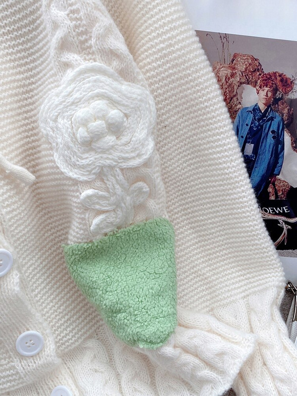 Circyy skraćeni pulover Ženski pleteni kardigan pulover s mašnom Cvjetna modna patchwork odjeća Ležerna nova slatka i slatka jednoredno kopčanje