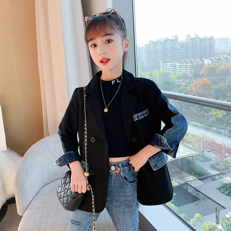 Meiteņu džinsu jakas Modes savārstījums Bērnu virsdrēbes Brīvs bērnu bleizeris 14 gadu meiteņu mētelis 2022. gada jauns apģērbs pusaudžiem