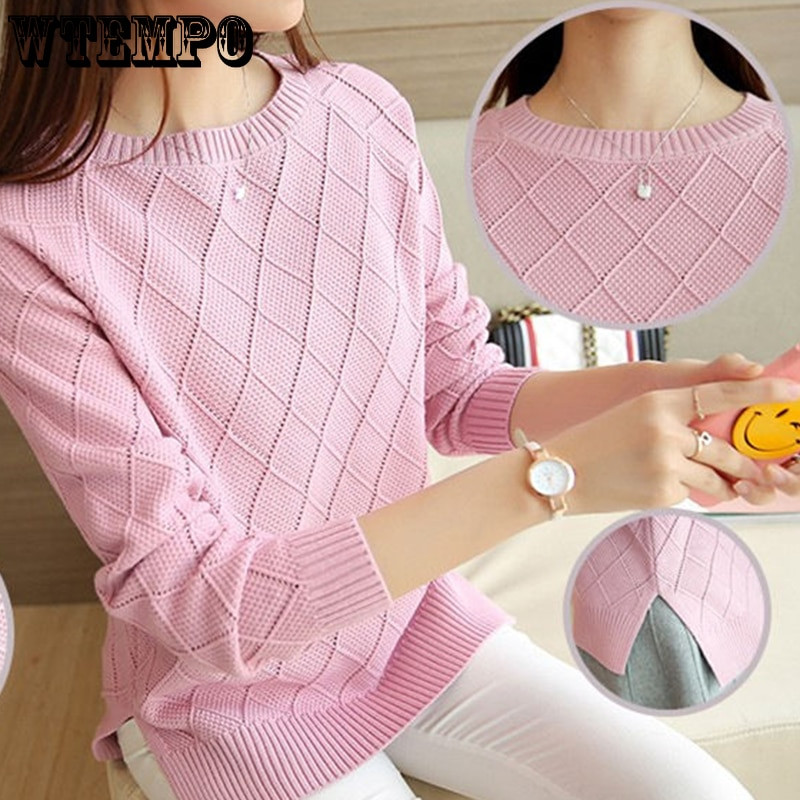 Džemperi Sieviešu trikotāžas džemperi, sieviešu topi ar garām piedurknēm ar O veida kakla izgriezumu s Soli rudens ziemas džemperis Sieviešu džemperi Slim