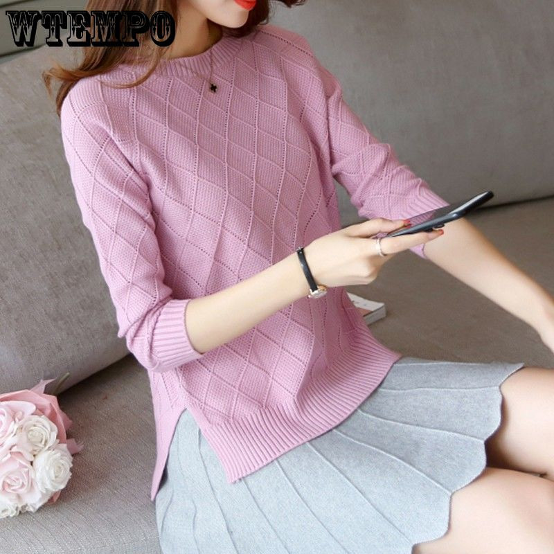 Džemperi Sieviešu trikotāžas džemperi, sieviešu topi ar garām piedurknēm ar O veida kakla izgriezumu s Soli rudens ziemas džemperis Sieviešu džemperi Slim