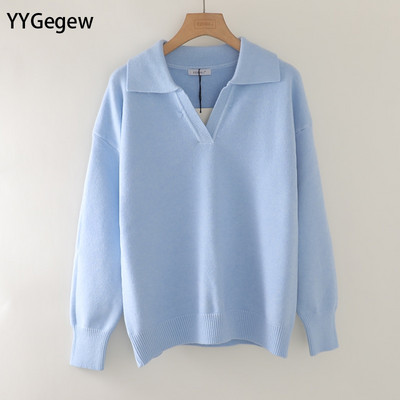 2021. gada kašmira rudens ziemas polo Džemperis Pulovers sieviešu ar garām piedurknēm oversize v-veida kakla izgriezums Kakla elegants džemperis