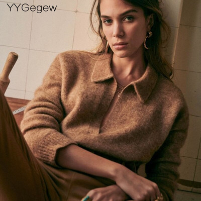 2021. gada kašmira rudens ziemas polo Džemperis Pulovers sieviešu ar garām piedurknēm oversize v-veida kakla izgriezums Kakla elegants džemperis