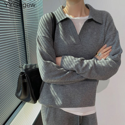 2021. gada kašmira rudens ziemas polo Džemperis Pulovers sieviešu ar garām piedurknēm oversize v-veida kakla izgriezums Kakla elegants džemperis