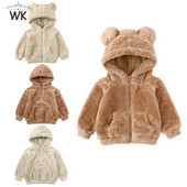 Toddler Baby Boys Meitenes Ziemas jaka 3D Lācis Ausis Hoodie Mētelis Kažokādas Flīss Izplūdis Sherpa Biezs Silts Apģērbs Bērnu Džemperis