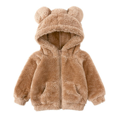 Toddler Baby Boys Meitenes Ziemas jaka 3D Lācis Ausis Hoodie Mētelis Kažokādas Flīss Izplūdis Sherpa Biezs Silts Apģērbs Bērnu Džemperis
