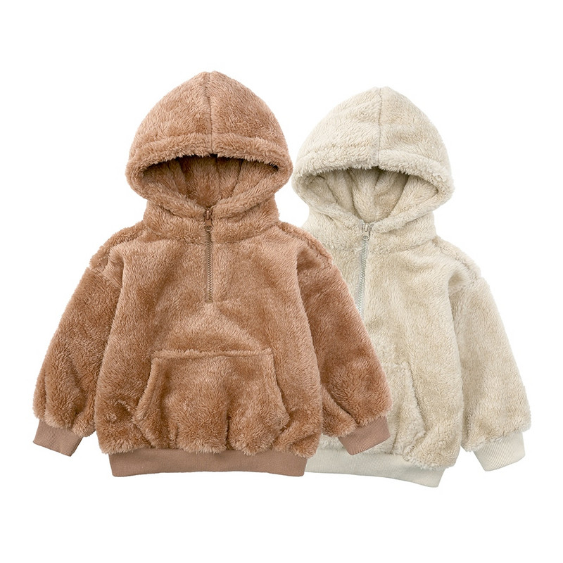 Toddler Baby Boys Meitenes Ziemas jaka 3D Lācis Ausis Hoodie Mētelis Kažokādas Flīss Izplūdis Sherpa Biezs Silts Apģērbs Bērnu Džemperis