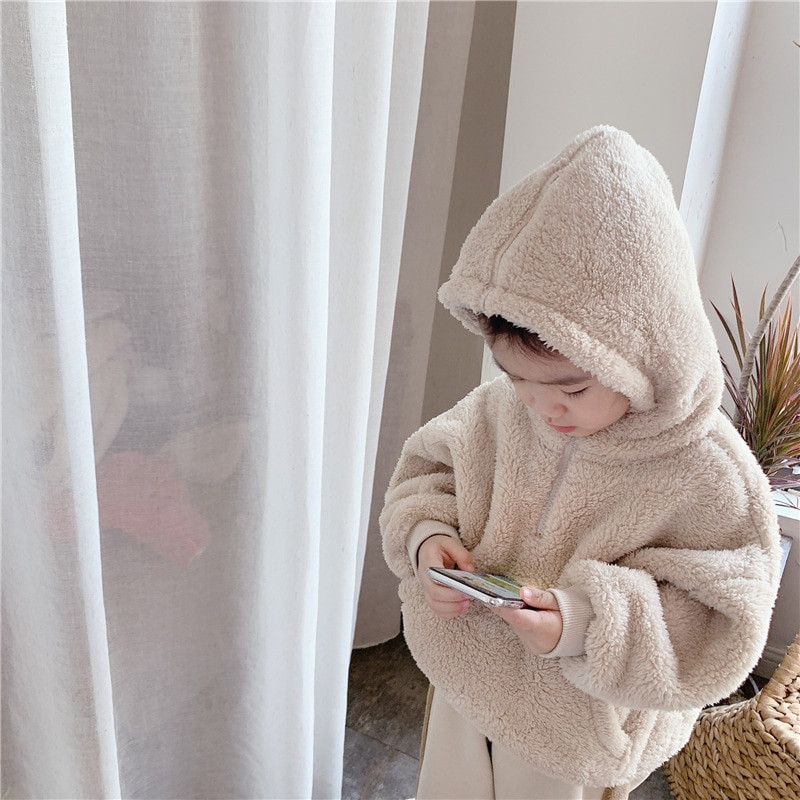 Toddler Baby Boys Meitenes Ziemas jaka 3D Lācis Ausis Hoodie Mētelis Kažokādas Flīss Izplūdis Sherpa Biezs Silts Apģērbs Bērnu Džemperis