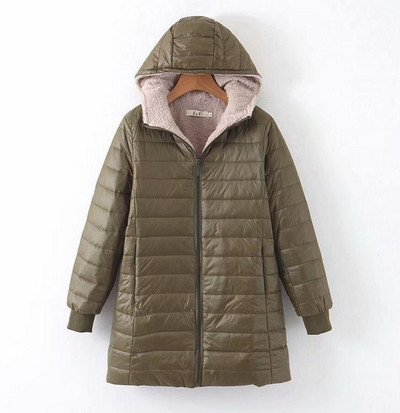 Zimska jakna Ženska tanka jakna od flisa s kapuljačom i dugim rukavima Ženska uska jakna srednjeg kroja Ženski pamučni kaput