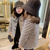 Meitenītei Vilnas jaka Plaids Režģis Silts Zīdaiņu Atloks Tvīda Mētelis Ziema Rudens Pavasaris Mazuļa vējjaka virsjaka Apģērbi