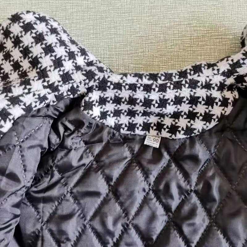 Meitenītei Vilnas jaka Plaids Režģis Silts Zīdaiņu Atloks Tvīda Mētelis Ziema Rudens Pavasaris Mazuļa vējjaka virsjaka Apģērbi