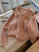 Circyy sieviešu jaciņš, vintage, biezs korejiešu džemperis, šiks, trikotāžas, rievotas, salds meiteņu mētelis ar vienrindu rudens ziema 2022, silts