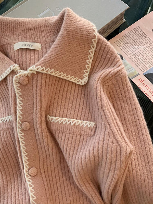 Circyy sieviešu jaciņš, vintage, biezs korejiešu džemperis, šiks, trikotāžas, rievotas, salds meiteņu mētelis ar vienrindu rudens ziema 2022, silts
