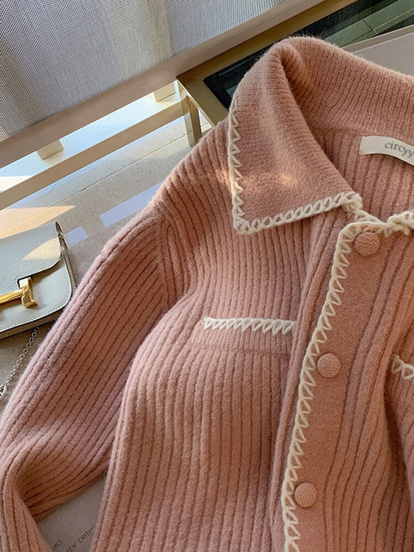 Circyy sieviešu jaciņš, vintage, biezs korejiešu džemperis, šiks, trikotāžas, rievotas, salds meiteņu mētelis ar vienrindu rudens ziema 2022, silts