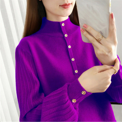 Modes, brīvi savienotas pogas, trikotāžas ar laternu piedurknēm, džemperi, sieviešu apģērbi, 2022. gada rudens, jauni ikdienas džemperi, visi piemēroti topi