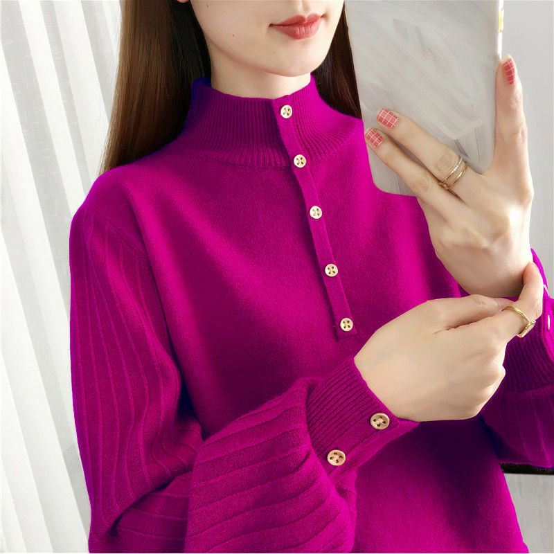 Modes, brīvi savienotas pogas, trikotāžas ar laternu piedurknēm, džemperi, sieviešu apģērbi, 2022. gada rudens, jauni ikdienas džemperi, visi piemēroti topi