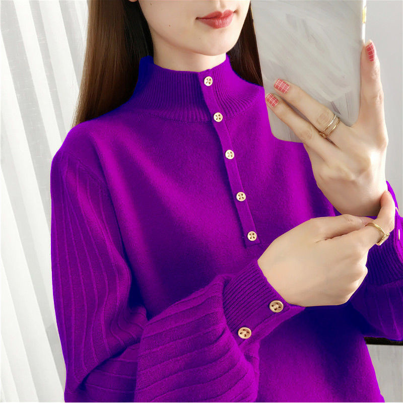 Modes, brīvi savienotas pogas, trikotāžas ar laternu piedurknēm, džemperi, sieviešu apģērbi, 2022. gada rudens, jauni ikdienas džemperi, visi piemēroti topi