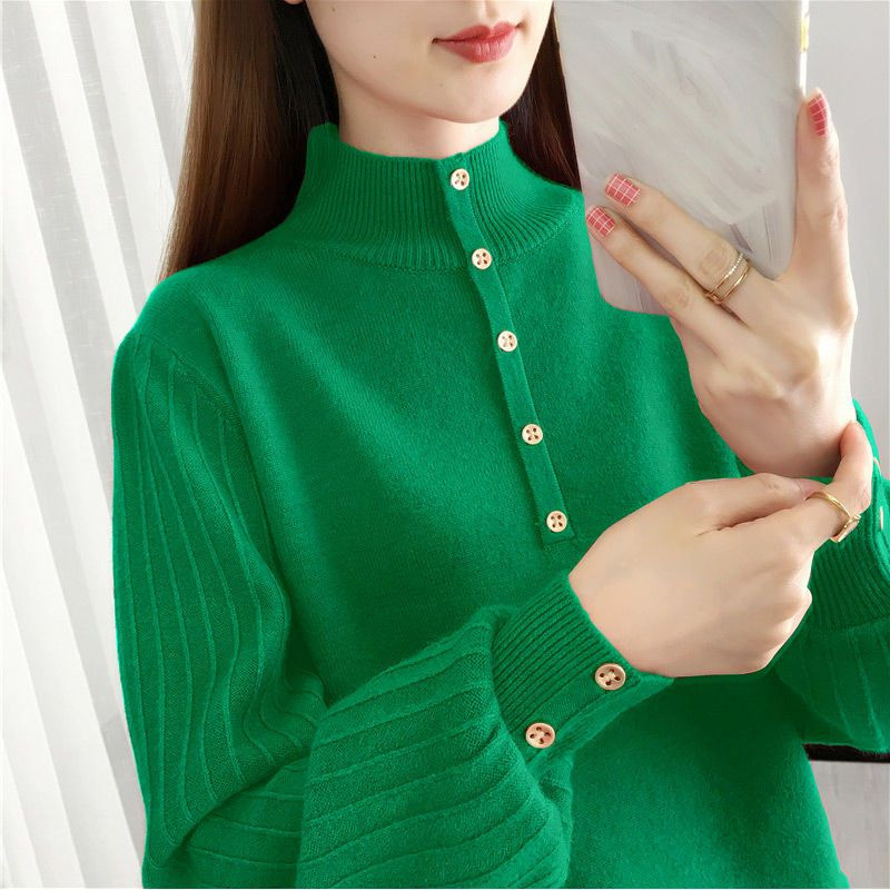 Modes, brīvi savienotas pogas, trikotāžas ar laternu piedurknēm, džemperi, sieviešu apģērbi, 2022. gada rudens, jauni ikdienas džemperi, visi piemēroti topi