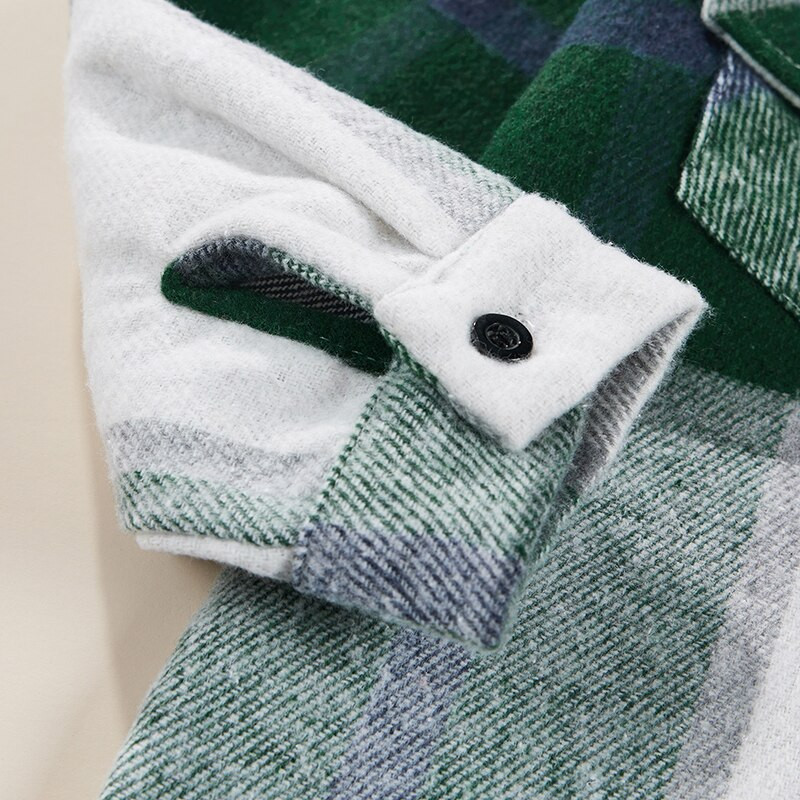 2022 Νέο Φθινόπωρο για αγόρια και κορίτσια με κουκούλα μακρυμάνικη ζακέτα με στήθος Τσέπη στο στήθος Loose check πουκάμισο Μπουφάν 18M-6T