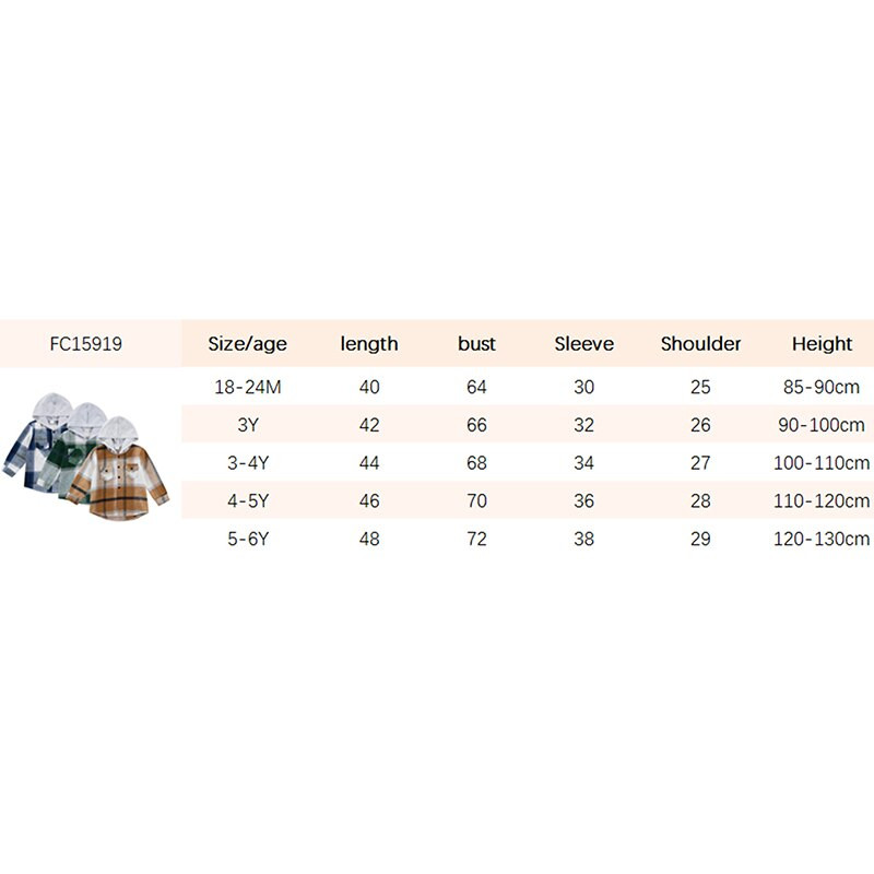 2022 Νέο Φθινόπωρο για αγόρια και κορίτσια με κουκούλα μακρυμάνικη ζακέτα με στήθος Τσέπη στο στήθος Loose check πουκάμισο Μπουφάν 18M-6T