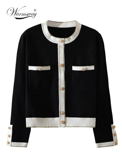 2022. gada rudens ziema Jaunums, trīs krāsu brīvs O veida kakla adīts jakas mētelis sievietēm ar pogām, garām piedurknēm, ikdienas eleganti topi C-160