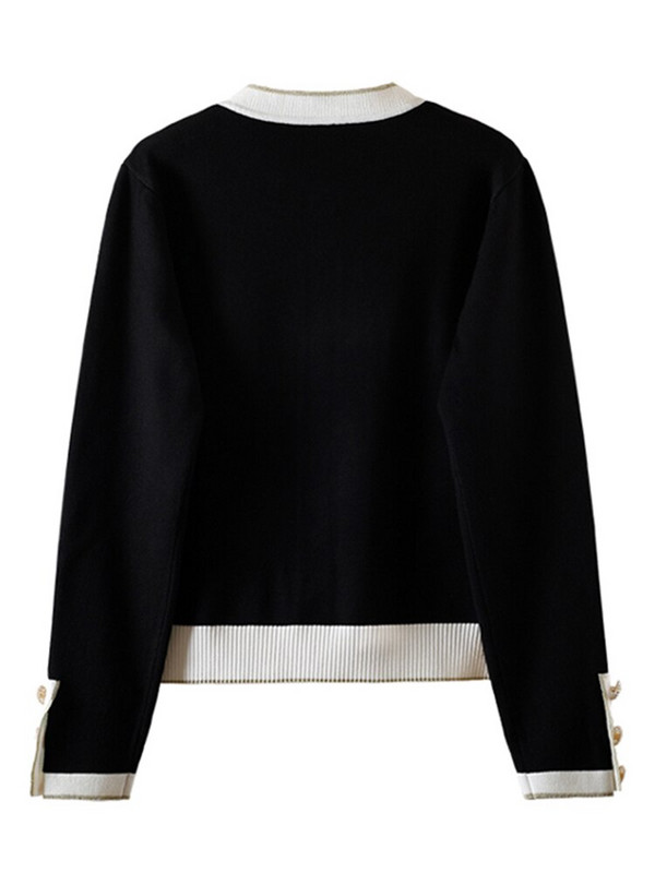 2022. gada rudens ziema Jaunums, trīs krāsu brīvs O veida kakla adīts jakas mētelis sievietēm ar pogām, garām piedurknēm, ikdienas eleganti topi C-160