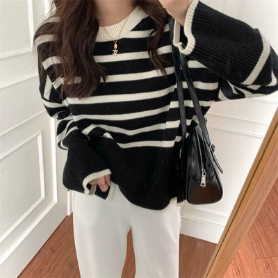 2021. gada sieviešu korejiešu svītrains, silts džemperis ar bruņurupuču apkakli, ikdienišķs džemperis ar garām piedurknēm, jauna rudens/ziemas universitātes pilsētiņas karstā izpārdošana Bezmaksas piegāde