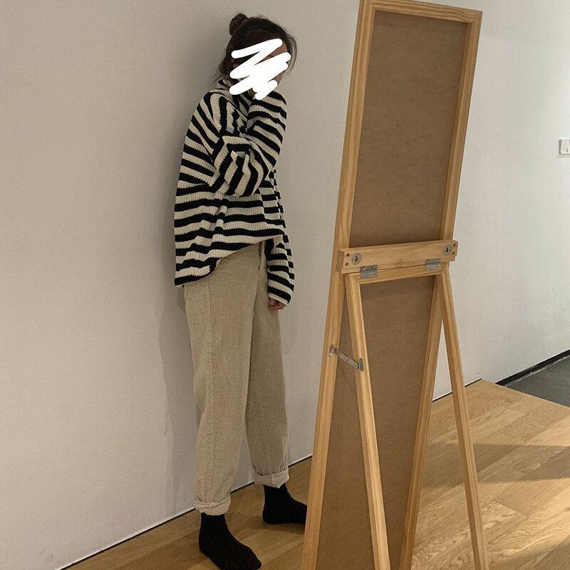 2021. gada sieviešu korejiešu svītrains, silts džemperis ar bruņurupuču apkakli, ikdienišķs džemperis ar garām piedurknēm, jauna rudens/ziemas universitātes pilsētiņas karstā izpārdošana Bezmaksas piegāde