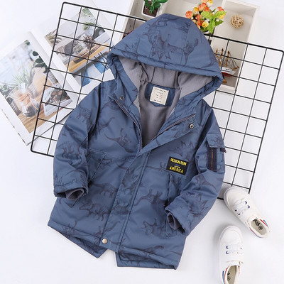 Jesen Zima Jakna za dječake Dinosaurus iz crtića s kapuljačom i topla gornja odjeća od baršuna za dječake 4-14 godina Dječja tinejdžerska parka