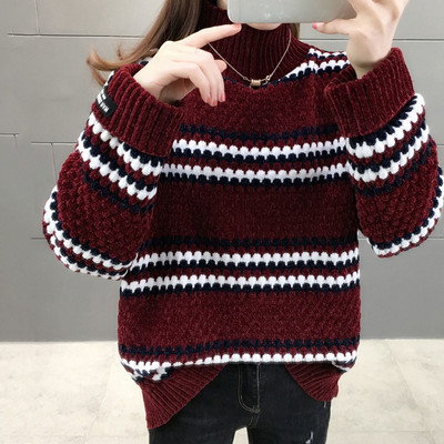 Vintage silts šenila džemperis Sieviešu džemperi ar pilnām piedurknēm samta ziemas džemperi sievietēm ar masīvu apkakli, vaļīgi sieviešu džemperi 2022