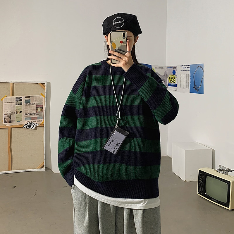 LEGIBLE rudens ziemas džemperis sieviešu ikdienas sieviešu džemperis Puloveri svītraini džemperi silti pusaudžu gril zaļi svītraini džemperi