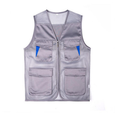 Vīriešu veste ar V veida kakla izgriezumu ar rāvējslēdzēju tīkla jaka bez piedurknēm pavasara vasara vīriešu daudzkabatu liela izmēra veste L-6XL