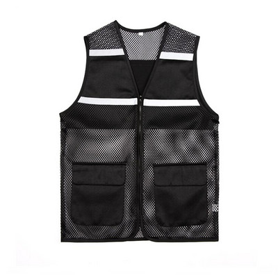 Vīriešu veste ar V veida kakla izgriezumu ar rāvējslēdzēju tīkla jaka bez piedurknēm pavasara vasara vīriešu daudzkabatu liela izmēra veste L-6XL