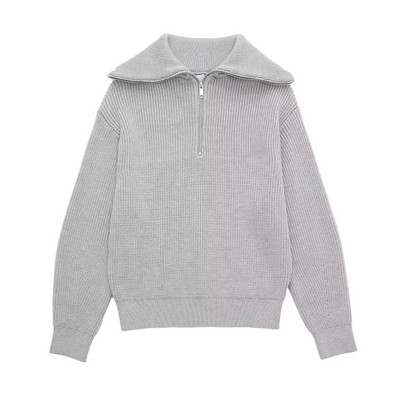 Γυναικεία 2022 Νέα μόδα Μαλλί με μισό φερμουάρ ριγέ πλεκτό πουλόβερ Vintage μακρυμάνικο γυναικεία πουλόβερ Κομψά μπλουζάκια