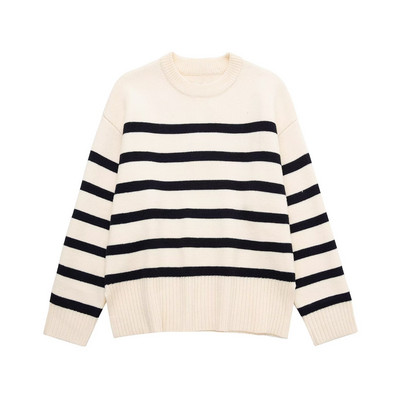 Γυναικεία 2022 Νέα μόδα Μαλλί με μισό φερμουάρ ριγέ πλεκτό πουλόβερ Vintage μακρυμάνικο γυναικεία πουλόβερ Κομψά μπλουζάκια