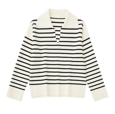 Γυναικεία 2022 Νέα μόδα Μαλλί με μισό φερμουάρ ριγέ πλεκτό πουλόβερ Vintage μακρυμάνικο γυναικεία πουλόβερ Κομψά μπλουζάκια